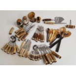 LARGE SELECTION OF HORN HANDLED CUTLERY including six knives, forks, spoons, dessert forks and