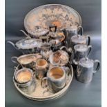 MIXED LOT OF SILVER PLATED ITEMS including an oval tray with a pierced gallery, circular tray,