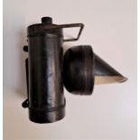AIR RAID WARDEN TORCH marked A.R.P. 1939 to the lid, with a fold over handle and downlight lens