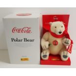 STEIFF COCA-COLA POLAR BEAR In mohair carrying a coke bottle, wearing a scarf and a badge, limited