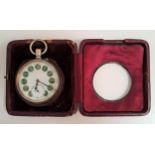 GOLIATH POCKET WATCH IN SILVER MOUNTED CASE/STAND the watch with white enamel dial set with Roman