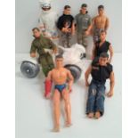 NINE PALITOY ACTION MAN FIFURES one a speaking version, together with an Action Man moon buggy and