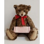 STEIFF TEDDY BEAR 1926 REPLICA in grey brown tipped mohair, with growler and red neck ribbon,