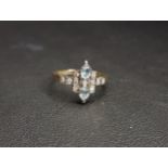 UNUSUAL BLUE TOPAZ AND DIAMOND CLUSTER RING the two oval cut topaz gemstones totalling approximately