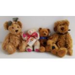 FOUR ASSORTED TEDDY BEARS comprising Scruff, a Black Watch Bear, 11/11, with jointed limbs, 30cm