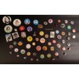 SELECTION OF BADGES including some enamel examples, many from 1980s and 90s with Pop culture