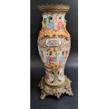 19th CENTURY CANTONESE ENAMEL BALUSTER VASE decorated with applied gilt dragons and panels with