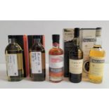 FIVE SMALL BOTTLES OF WHISKY comprising one bottle of Cragganmore 12 year old Speyside single