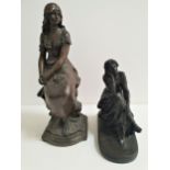 AFTER AUGUSTE MOREAU Chemin des roses, resin figure signed to the back, 50cm high, together with a