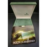 GREEN ROLEX WATCH BOX with velvet lined interior and cushion, ref 11.00.01; together with a Rolex