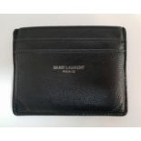 SAINT LAURENT PARIS CREDIT CARD CASE with embossed signature to the grain de poudre embossed black