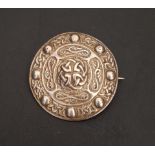 ALEXANDER RITCHIE IONA SILVER BROOCH the circular shield design brooch with entwined Celtic knot