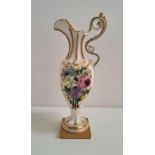 19th CENTURY CONTINENTAL PORCELAIN EWER in the style of Meissen, with applied gilt ball and floral