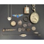 INTERESTING SELECTION OF MOSTLY SILVER JEWELLERY including a Japanese mother of pearl set pendant, a