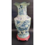CHINESE VASE with a frilled collar and decorated with fans and flowers, 46cm high