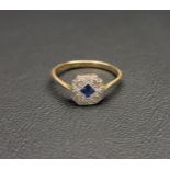 ART DECO SAPPHIRE AND DIAMOND RING in eighteen carat gold and platinum, ring size O