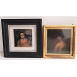 TWO SMALL FEMALE PORTRAITS comprising Girl with Green Shawl, oil on board, signed indistinctly and