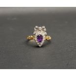 AMETHYST AND DIAMOND CLUSTER RING the pear cut amethyst measuring approximately 0.39 carats