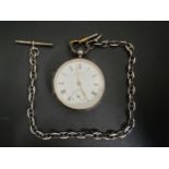 EDWARD VII OPEN FACED SILVER POCKET WATCH the white enamel dial with Roman numerals and subsidiary