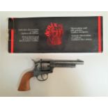 DENIX REPLICA SIX SHOT REVOLVER with an 11cm barrel and wood grip, boxed