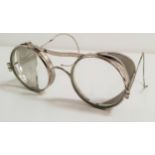 PAIR OF VINTAGE SAFETY GLASSES circa early 20th century with mesh side guards, marked 'Made in