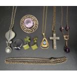 SELECTION OF SILVER AND OTHER JEWELLERY including an amethyst set silver brooch, the mount with