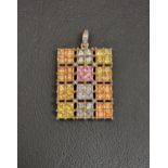 MULTI TOPAZ SET PENDANT the rectangular pendant with multiple pink, blue, green, yellow and orange