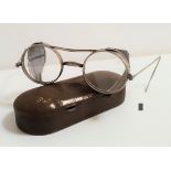 PAIR OF VINTAGE SAFETY GLASSES circa early 20th century with mesh side guards in a metal case