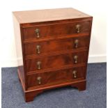 19th CENTURY MAHOGANY AND CROSSBANDED SMALL CHEST OF DRAWERS with four graduated and cockbeaded