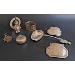 SELECTION OF SILVER ITEMS comprising two decanter labels - Sweet Sherry and Medium Sherry; a pierced