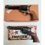 FRONTIER REPLICA COLT REVOLVER with a decorative 12cm barrel and wood grip, boxed, together with a