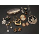 SELECTION OF JEWELLERY AND SILVER including three carved shell cameo sections, a Malcolm Gray for