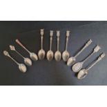 SELECTION OF SILVER SOUVENIR SPOONS including a set of four comprising Wimereux, Menton, Nice and