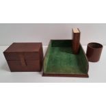 MULBERRY DESK TOP FILING TRAY with a green velvet interior, Mulberry round pen pot with a tartan