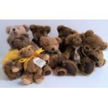 EIGHT VARIOUS TEDDY BEARS including a Merrythought bear with Paisley pattern waistcoat, a House of