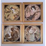 SET OF FOUR MAJOLICA TILES depicting Spring, Summer, Autumn and Winter by Maw & Co, 20.5cm x 20.5cm