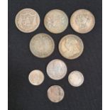 SELECTION OF PRE-1919 BRITISH SILVER COINS including a William III six pence dated 1697; a William