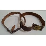 BOYS BRIGADE LEATHER BELT with a brass buckle, together with a Scouts Association leather belt