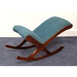 MAHOGANY FRAME GOUT STOOL with a padded leg and foot rest with decorative stud detail on rockers