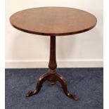 19th CENTURY WALNUT OCCASIONAL TABLE with a circular top on a turned and tapering column with a