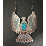 LARGE NATIVE AMERICAN NAVAJO EAGLE PENDANT the silver eagle set with central cabochon turquoise