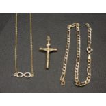 SELECTION OF GOLD JEWELLERY comprising a fourteen carat gold necklace with a gold infinity symbol, a