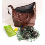 SET OF FOUR ALMARK LAWN BOWLS in bag with accessories