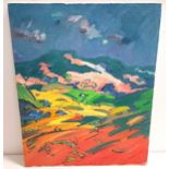 CLIVE VINCENT JACHNIK Rolling countryside, acrylic on canvas, 61cm x 50.5cm