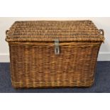 WICKER LAUNDRY BASKET with a lift up lid, hasp closure and side carrying handles, 48.5cm x 74cm