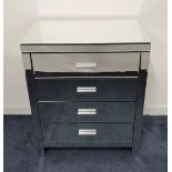 LARGE MIRRORED CHEST OF DRAWERS with a bevelled top above four long drawers, 92cm high