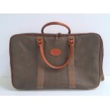 MULBERRY SCOTCHGRAIN SUITCASE with leather handles, wheeled base with canvas pull along handle,