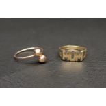 TWO GOLD RINGS comprising a nine carat gold 'MUM' ring and a fourteen carat gold interlocking ball