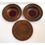 PAIR OF OAK CHURCH OFFERTORY PLATES of turned circular form, 26cm diameter, together with a