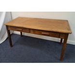VINTAGE ABBES OAK DESK with a rectangular top above two frieze drawers, standing on plain